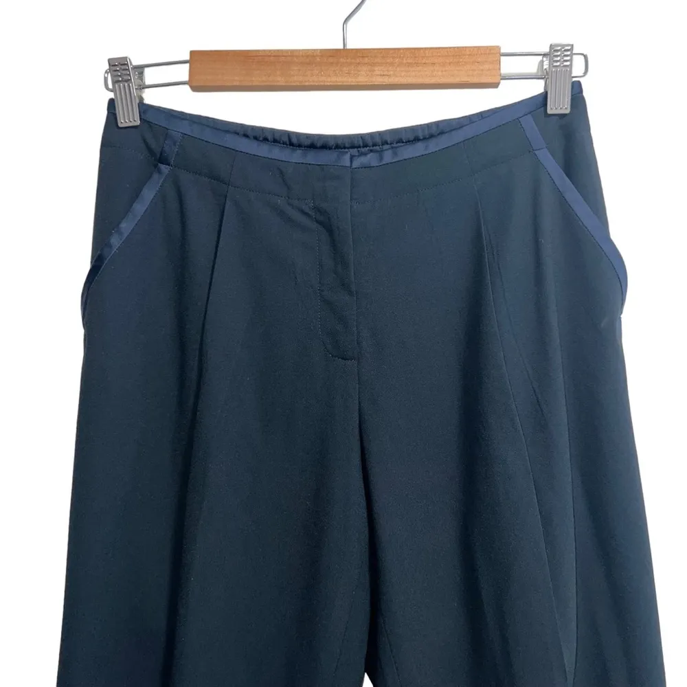 Lafayette 148 Columbia Millennium Crepe Trouser Pants Satin Trim Ink Navy - Image 3