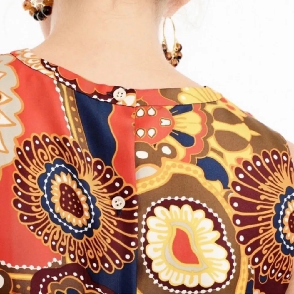 J. Crew Darwin 100% Silk Retro Floral Blouse Twill Ruffle Bib Ratti, Sz 4 - Image 2