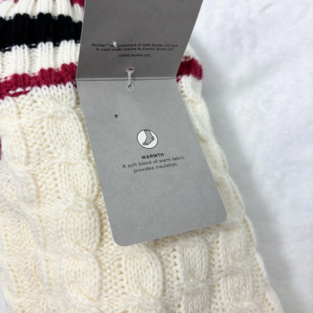 Hunter Cream Cable Knit Socks with Striped Cuff - Image 5