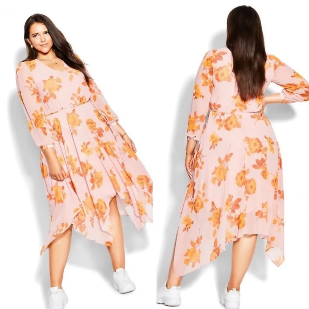 City Chic Dress Rose Floral Print V-Neck Long Sleeve A-Line Maxi Dress Sz 18 NWT - Image 2