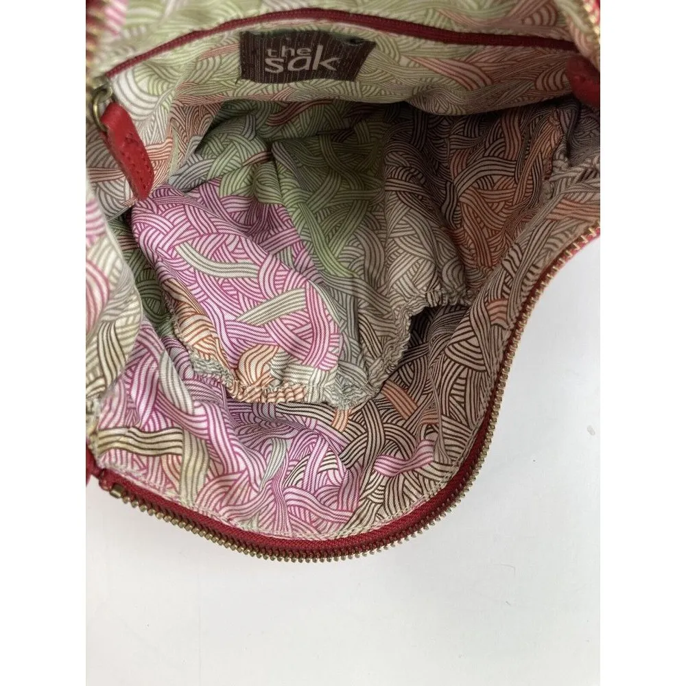 The Sak Iris Crossbody Bag In Red Pebbled Leather Zip Handbag Purse - Image 12