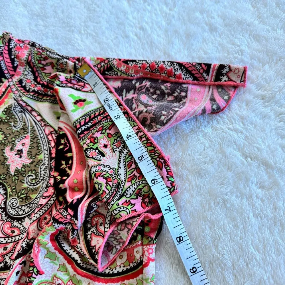 Vintage Fashion Bug Top Womens 3X 24 Y2K Boho Pink Paisley Asymmetrical Necklace - Image 9