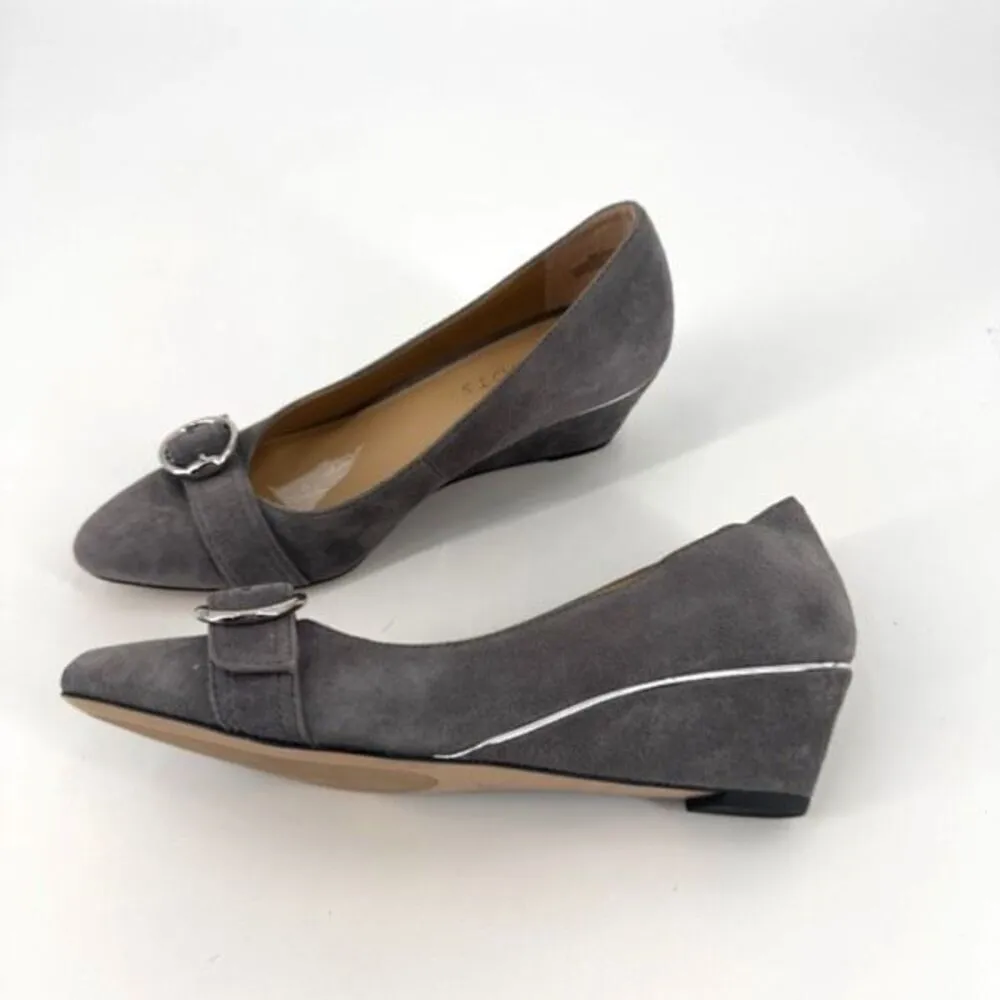 Talbots‎ Women's Laney Kendall Suede Almond Toe Buckle Wedge Heels Gray Size 6 - Image 5