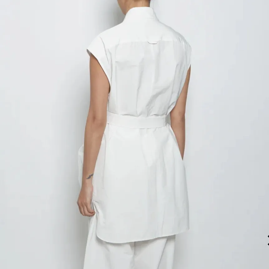 NWT DRIES VAN NOTEN Varon Cotton White Sleeveless Jacket Button-Up Shirt | M - Image 2