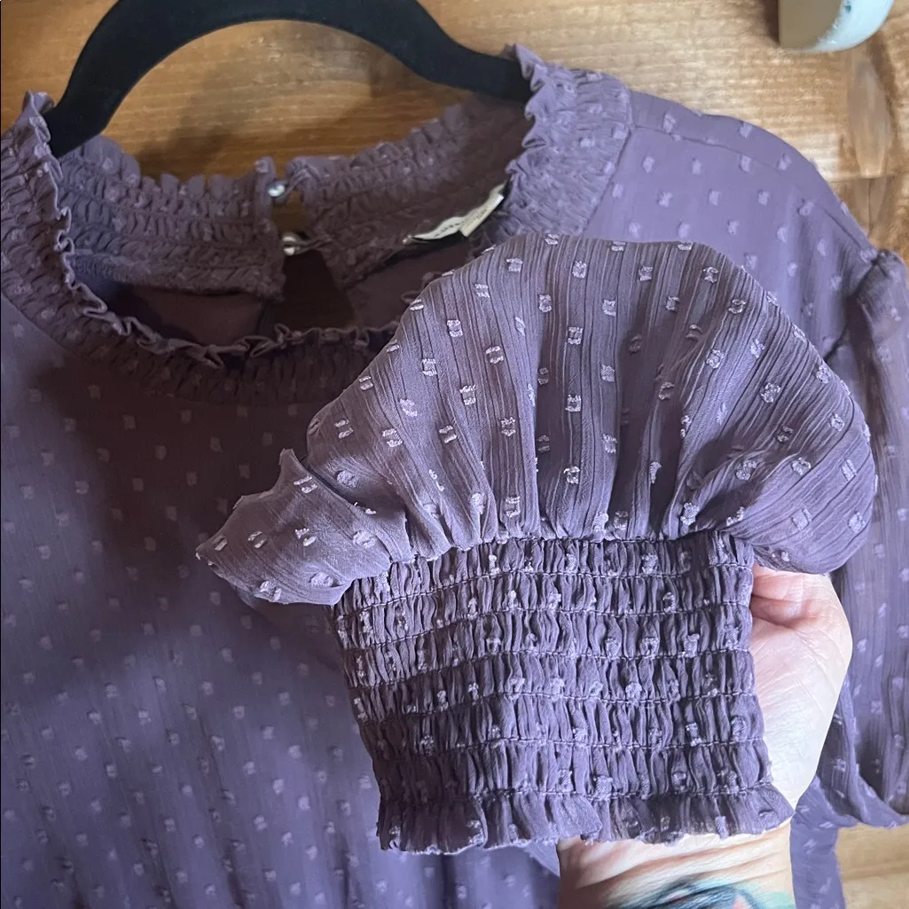 NWT American Eagle Plum Purple Ruffle Long Sleeve High Neck Textured Dress XXL - Image 6