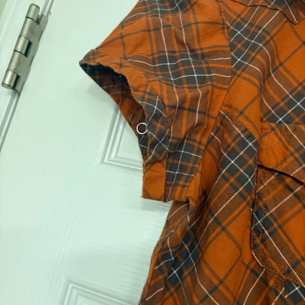 Harley‎ Davidson Orange Plaid Short Sleeve Button Up Size Medium - Image 5