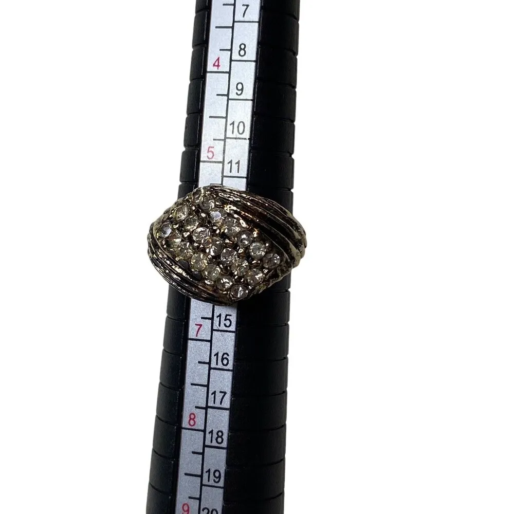 Vintage Rhinestones and Gold Tone Multi Textured Ring Size 6 Fashion Jewelry - Image 5