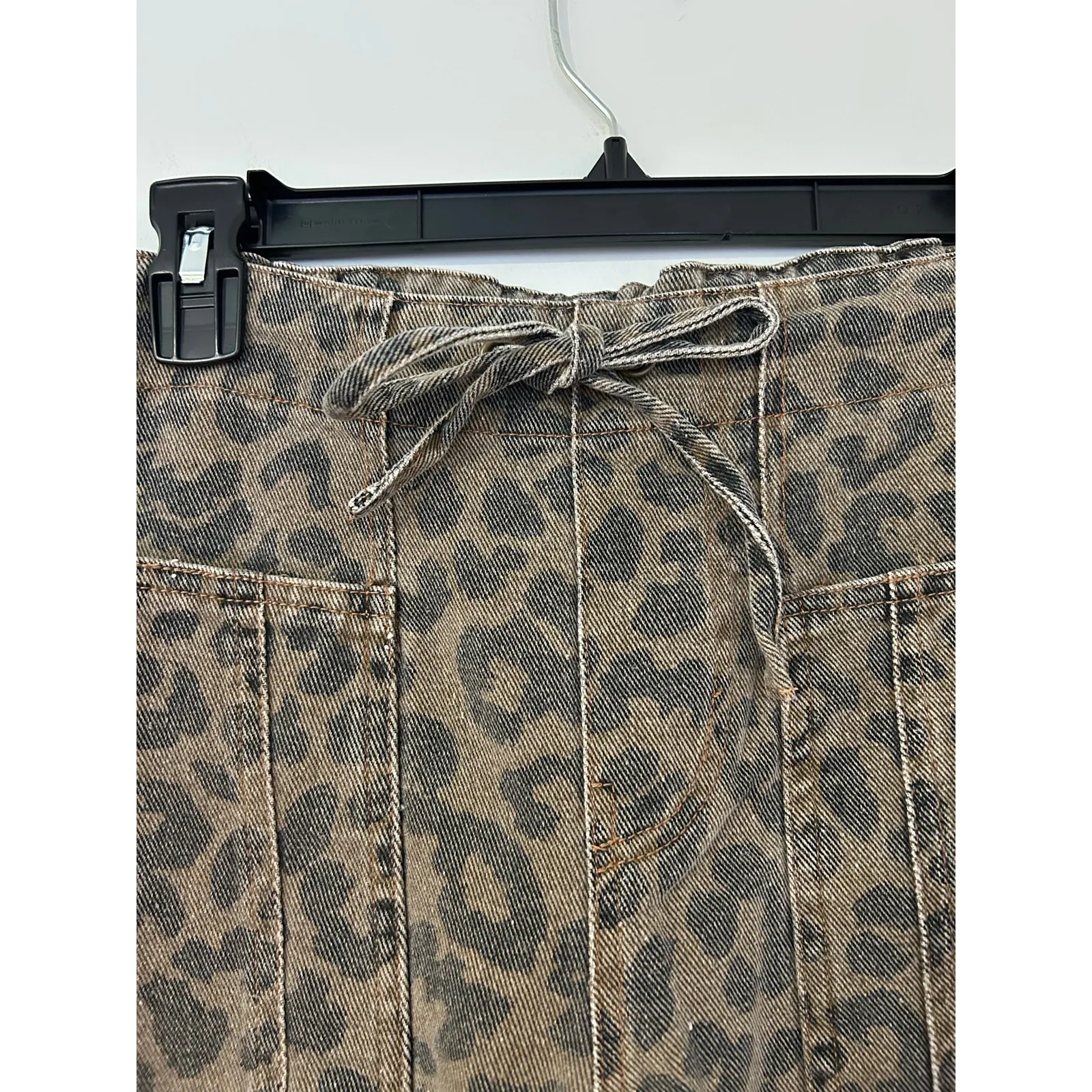 Entro Wide Barrel Leg Jogger Animal Cheetah Print Brown Black Tie Waist Pant M - Image 4