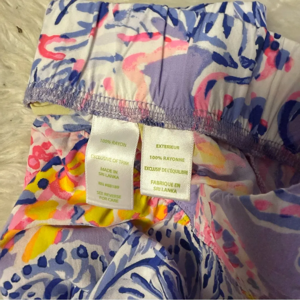 Lilly Pulitzer Wide Leg Pants XS Multicolor Tropical Print Rayon 34” Inseam - Image 3