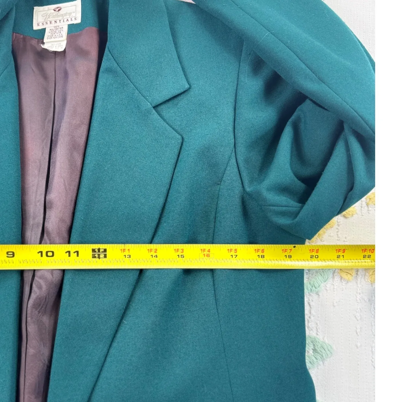 Washington Essentials Women's Teal Blazer Jacket Single Button Pockets Size 12 Green - Image 4