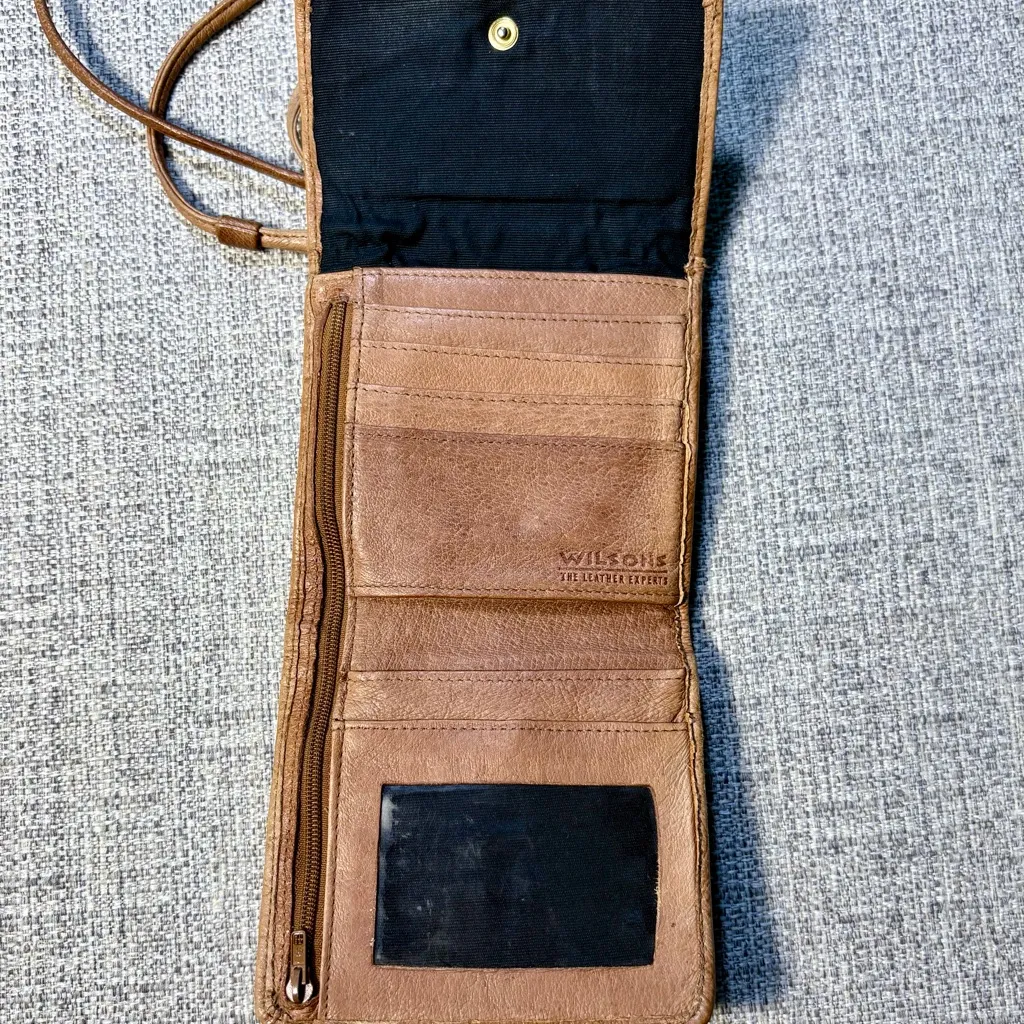 Vintage Wilson’s Leather Coin Embossed Micro Crossbody Wallet💛 - Image 4