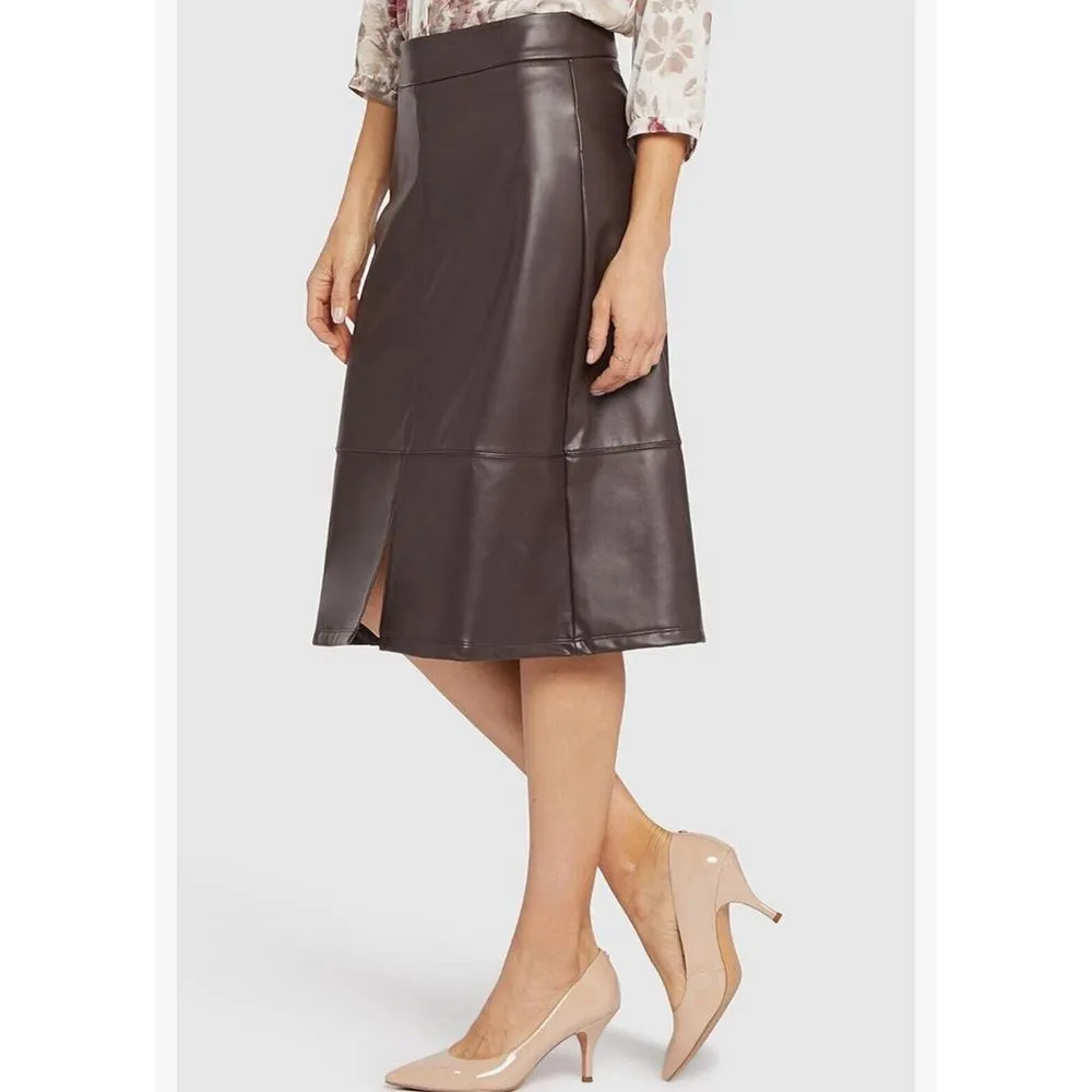 NYDJ Women's Aline Skirt Vegan Leather Size 2 Lift Tuck‎ Technology Cordovan - Image 10