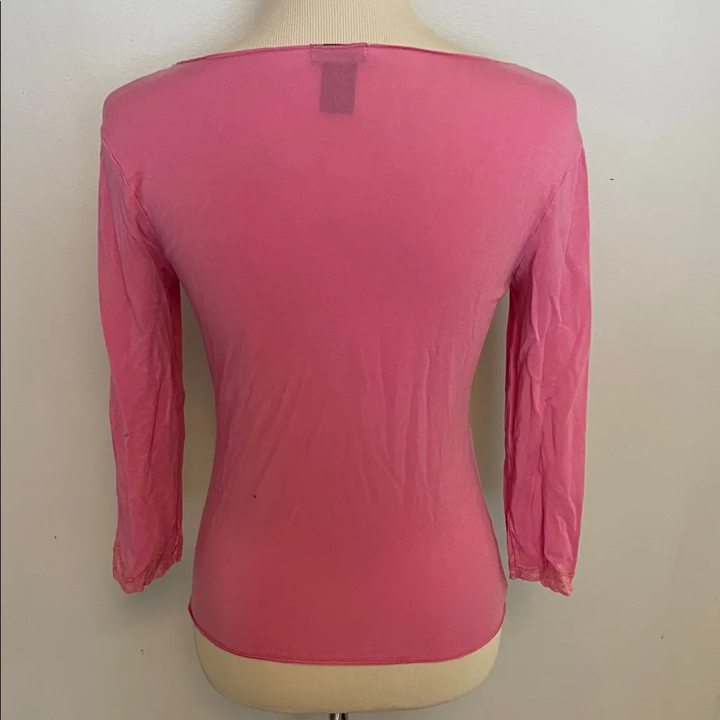 GAP Pink Long Sleeve Lace Trim Tee Lyocel & Spandex Size M - Image 3