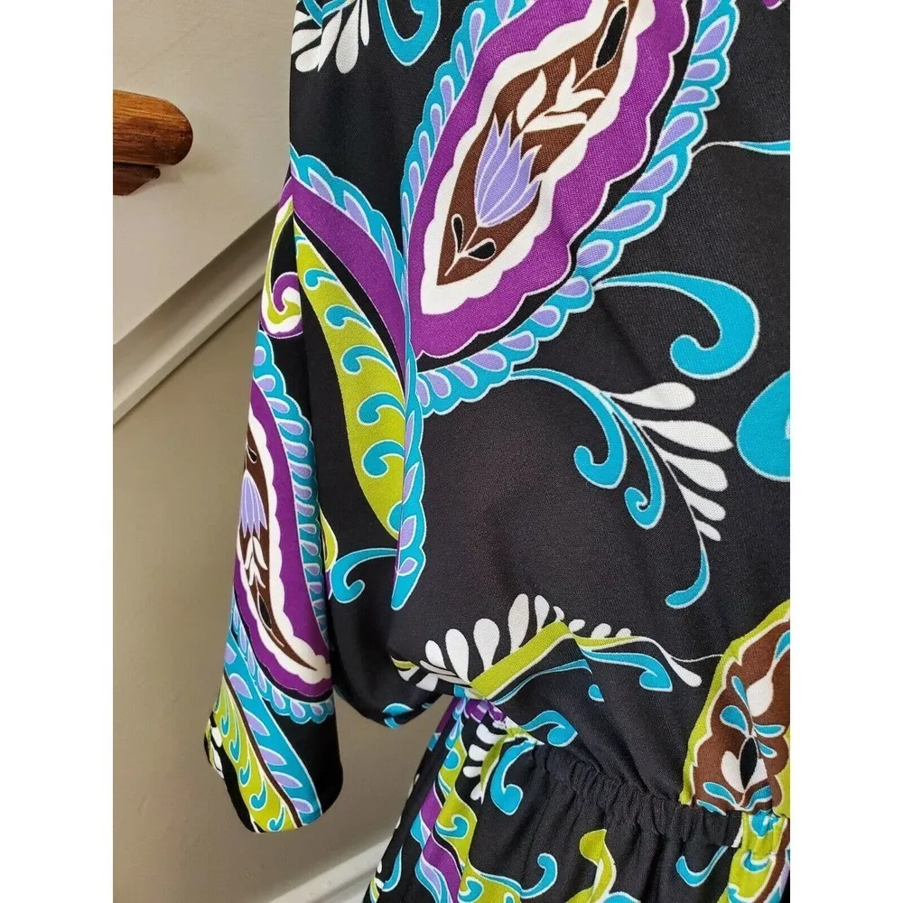 Sunny Leigh Women's Black Paisley V-Neck Short Sleeve Knee Length Dress Size M - Image 5