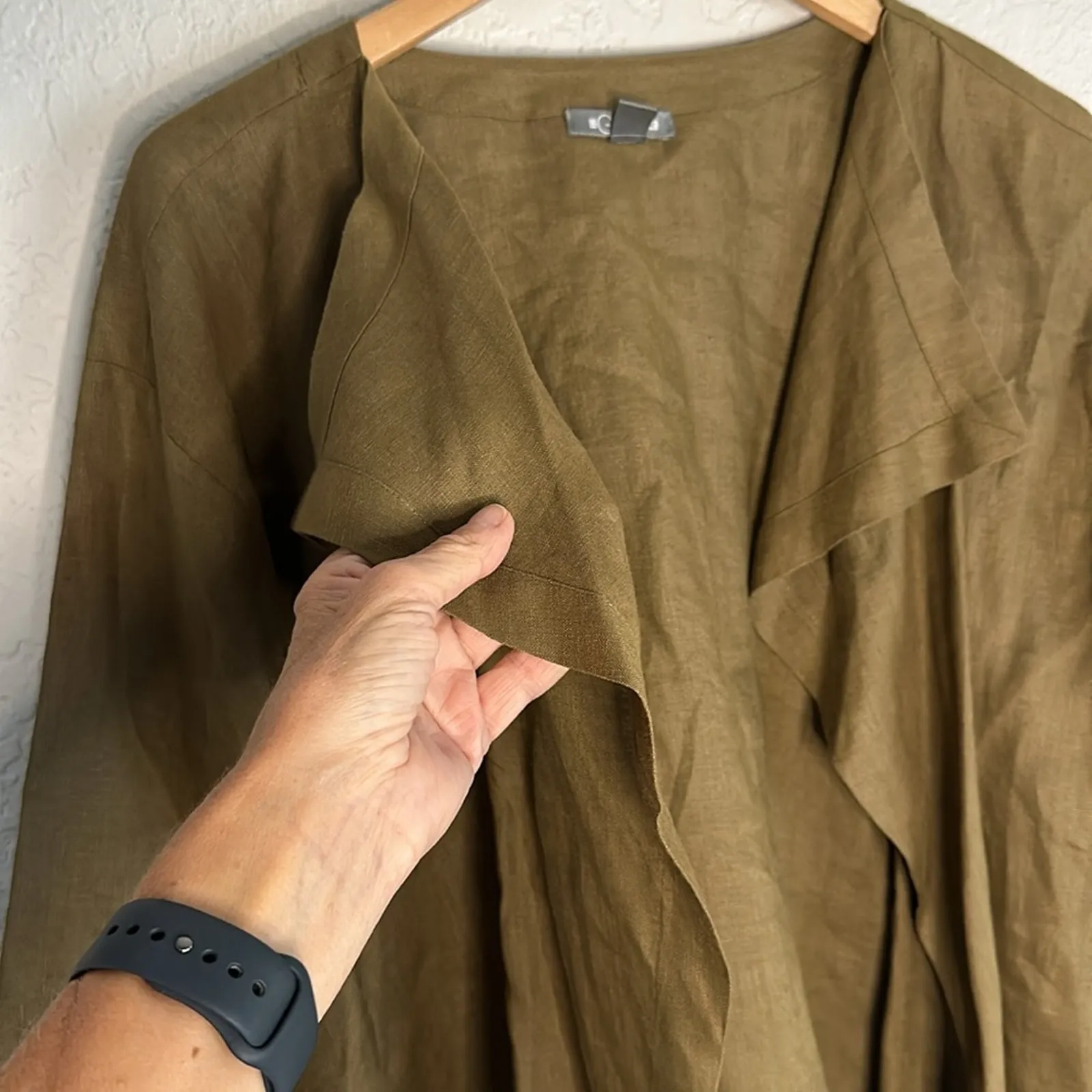 NEW Linen Olive Green Open Jacket Tunic Top Vacation Lagenlook Granola Oversized Size M - Image 2