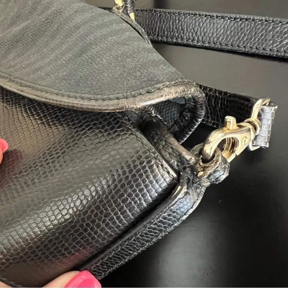 FENDI Vintage leather and coated canvas bag, striped, black 14”x10”, authentic - Image 14