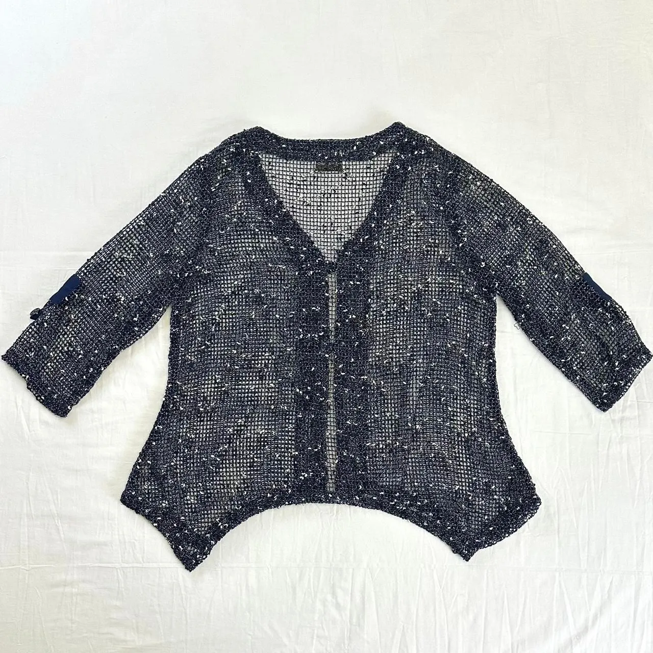Drapers & Damons Boho Oversized Loose Knit Navy Cardigan One Sz Petite Lagenlook Blue - Image 4