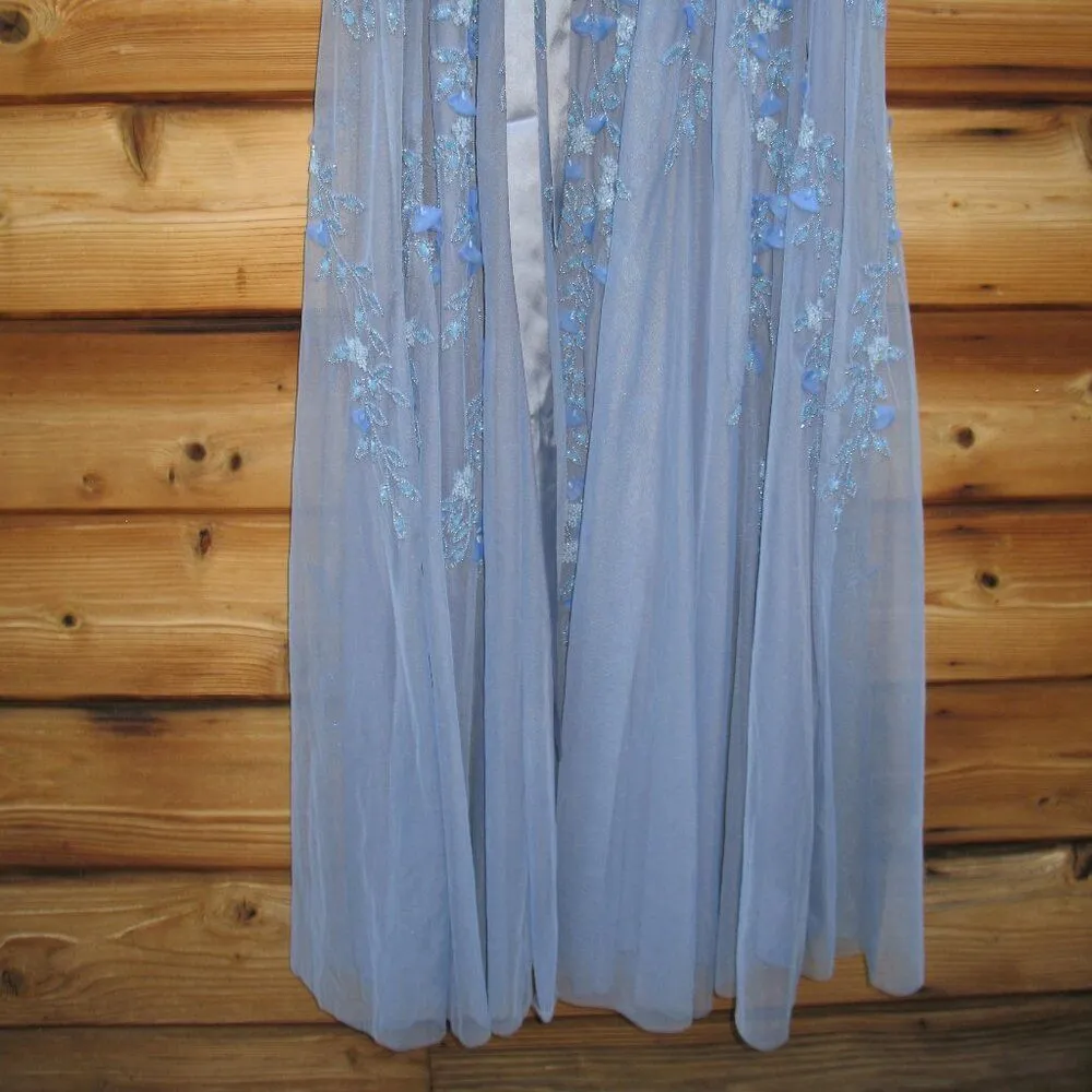 MAC DUGGAL 14521 Blue Floral Embellished Short Sleeve Mesh Gown Dress - Image 10