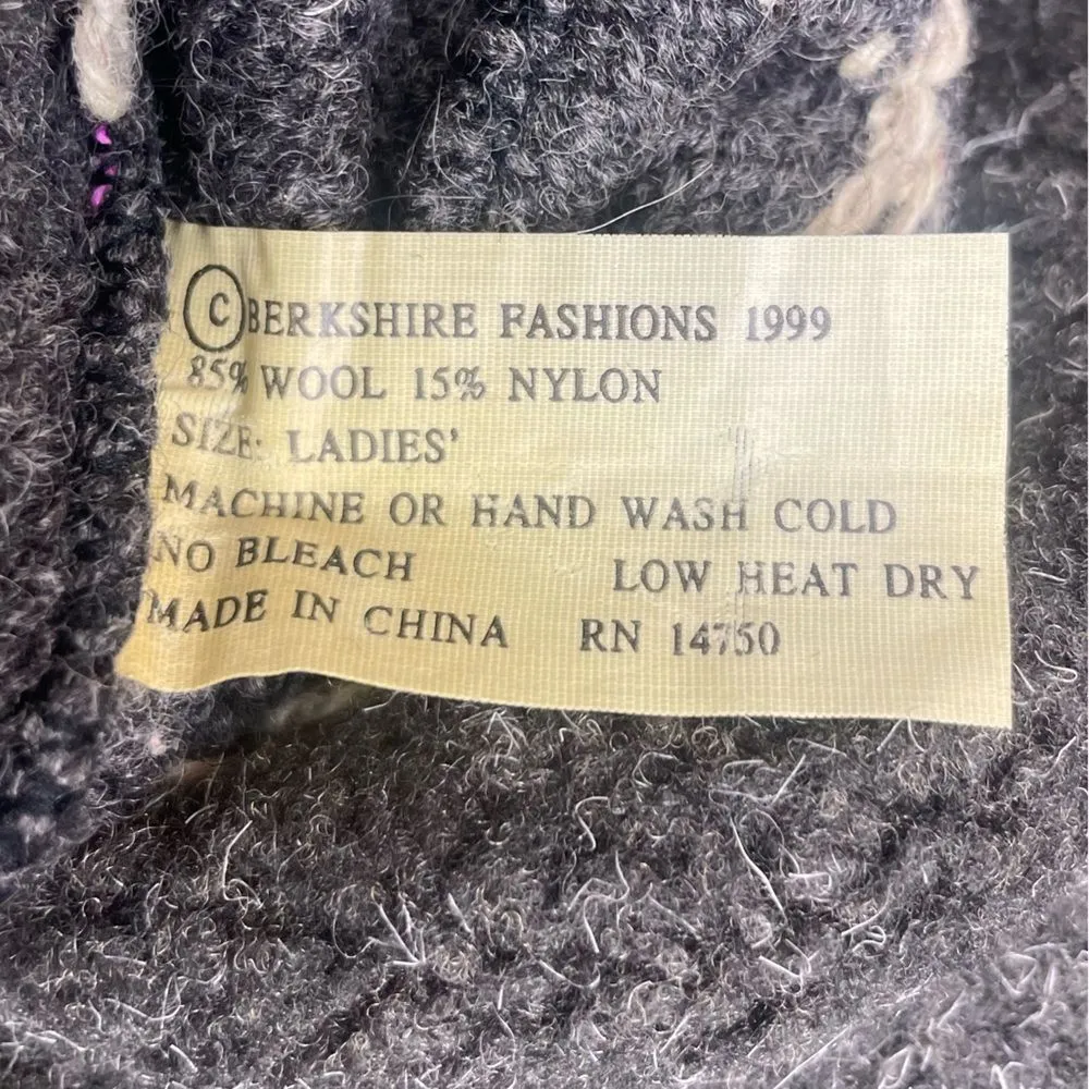 Berkshire Vintage Wool Blend Winter Hat Gray Cream Fair Isle Womens One Size New - Image 5