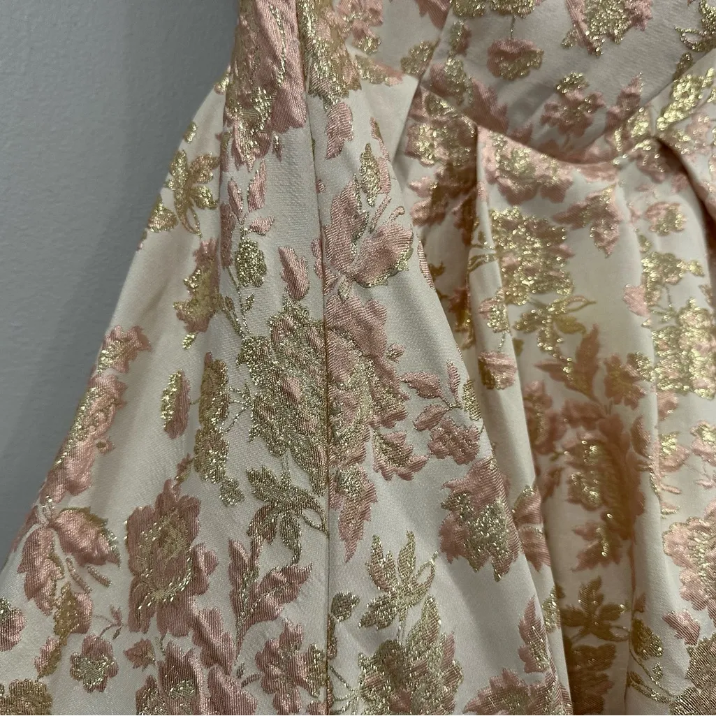 Mac Duggal 68928 Pink White Strapless Floral Brocade Midi Dress sz 2 - Image 6