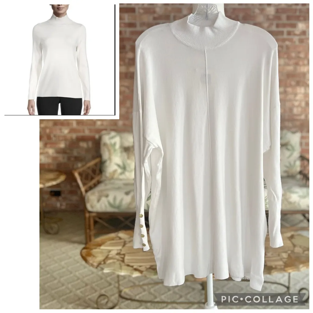 Anne Klein NWT  Tunic Sweater Mock Neck Long Sleeve XL Gold Button Cuff Chic - Image 2
