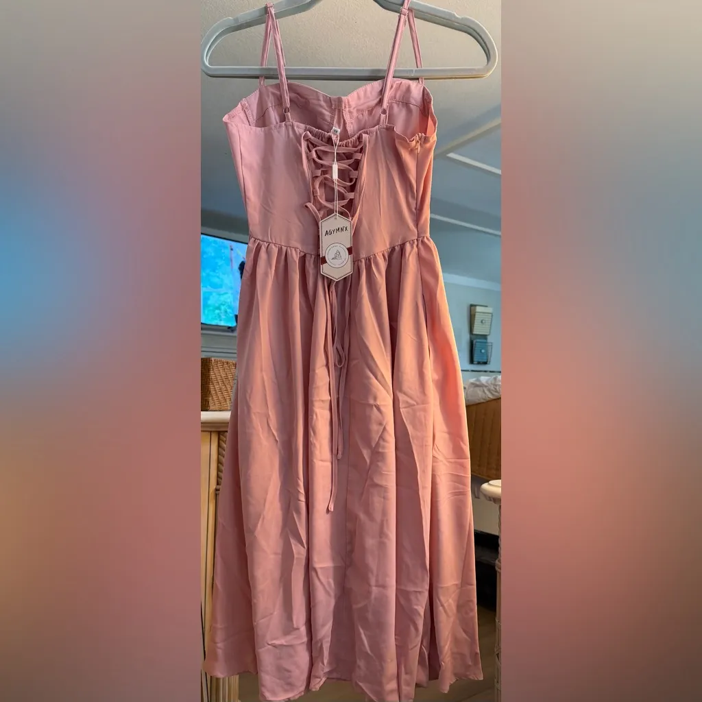 NEW Pink Corset Spaghetti Strap Bustier Cocktail Dress with Pockets XS - Image 4