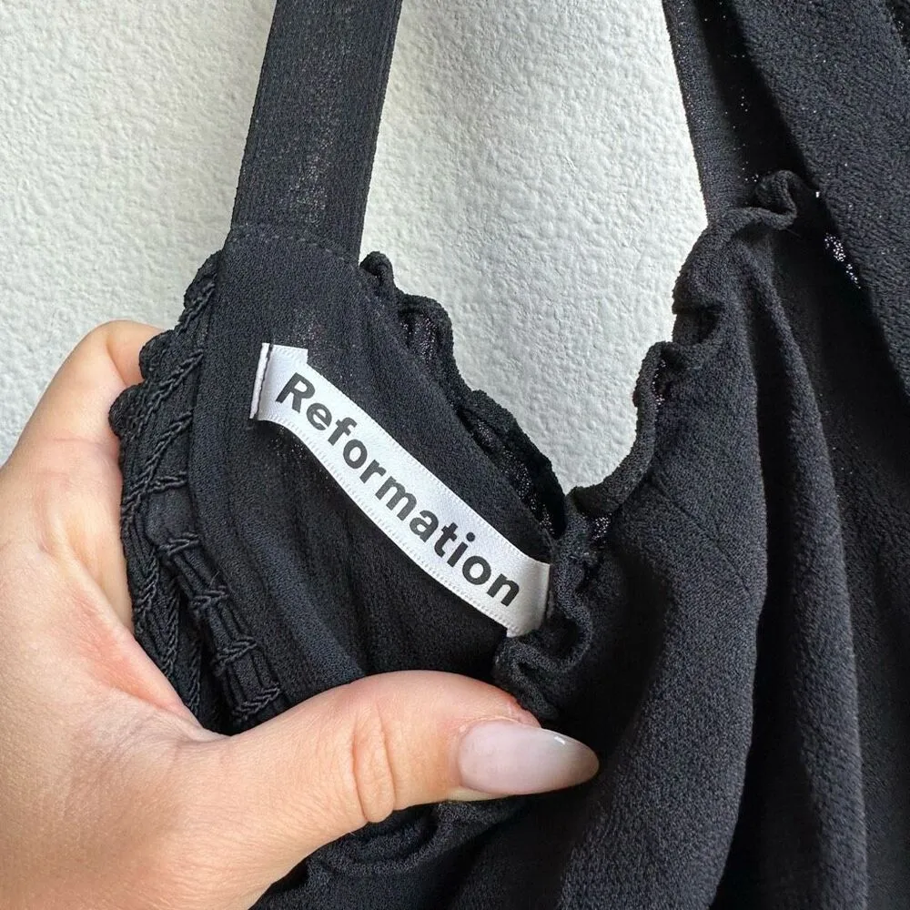 Reformation Size 16 Nikita Midi Classic Black Tie Shoulder Feminine Party Dress - Image 6