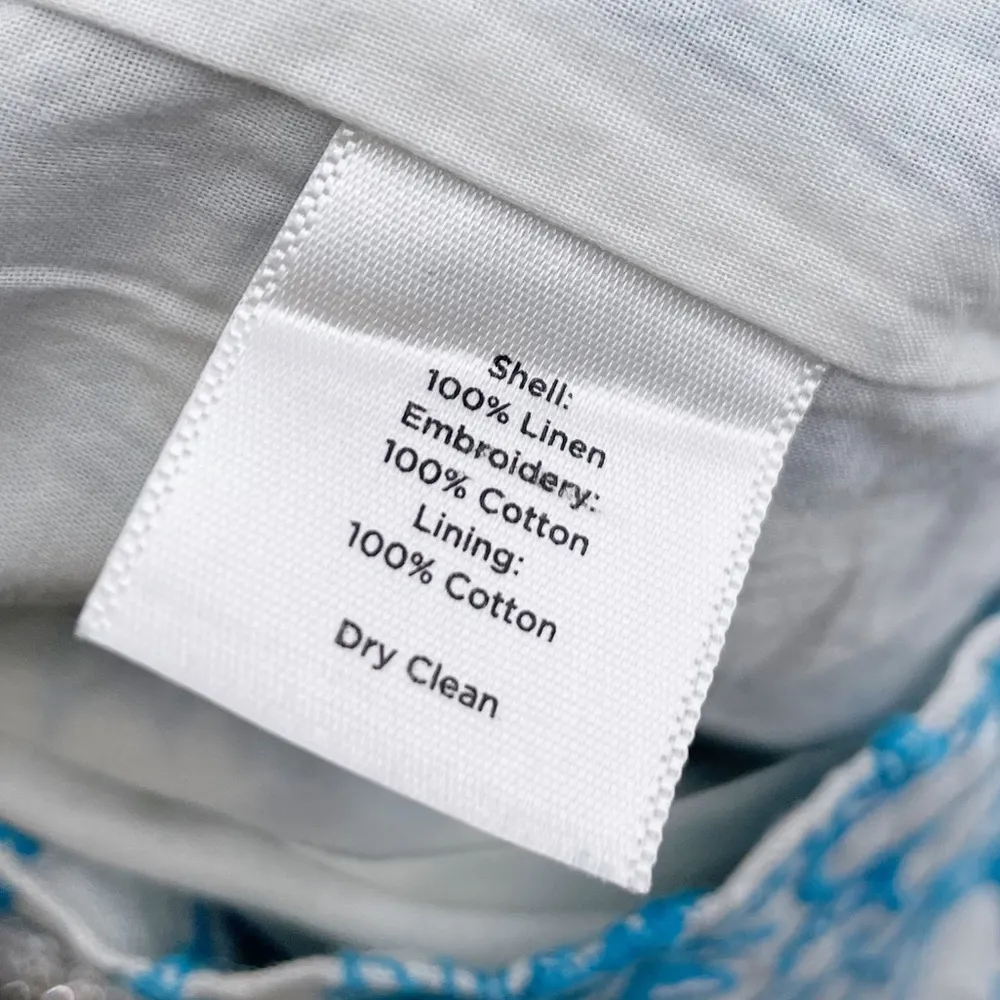 Talbots 100% Linen Blue & White Floral Embroidered Eyelet Pencil Skirt Size 12P - Image 6