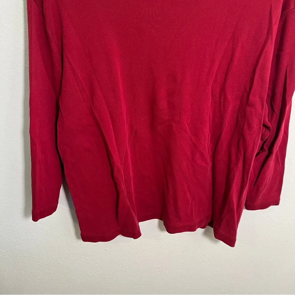 Karen Scott Boatneck T-Shirt Red Embroidered Floral L - Image 8