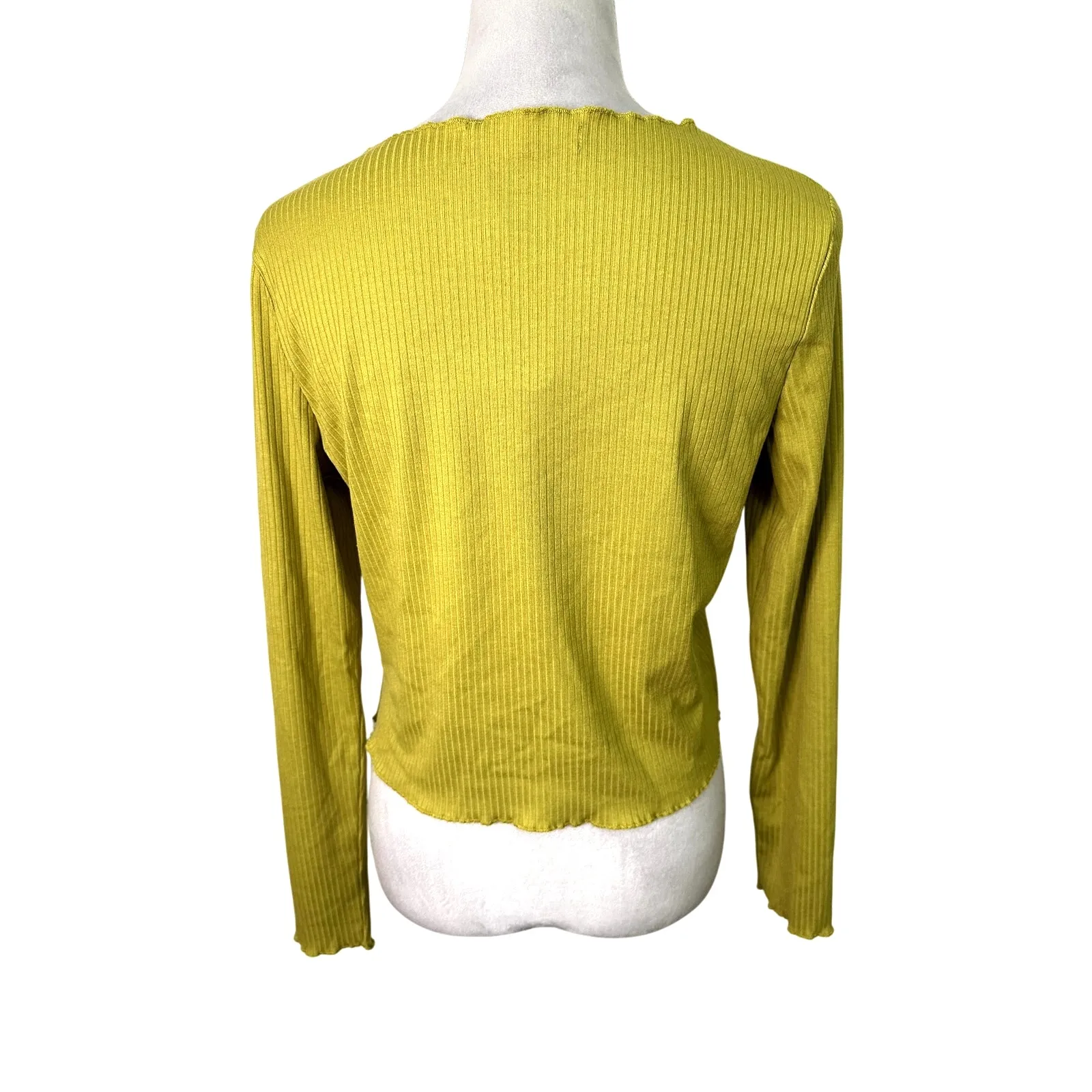 Elodie Cardigan Sweater Tie-Front Ribbed Cropped Length Mustard Yellow W L NWT - Image 4