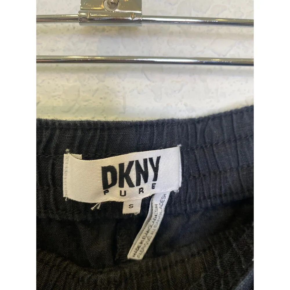 DKNY Pure Linen Crop Wide Leg Pants & Short Sleeve Top Set EUC Sz S/M Black - Image 11