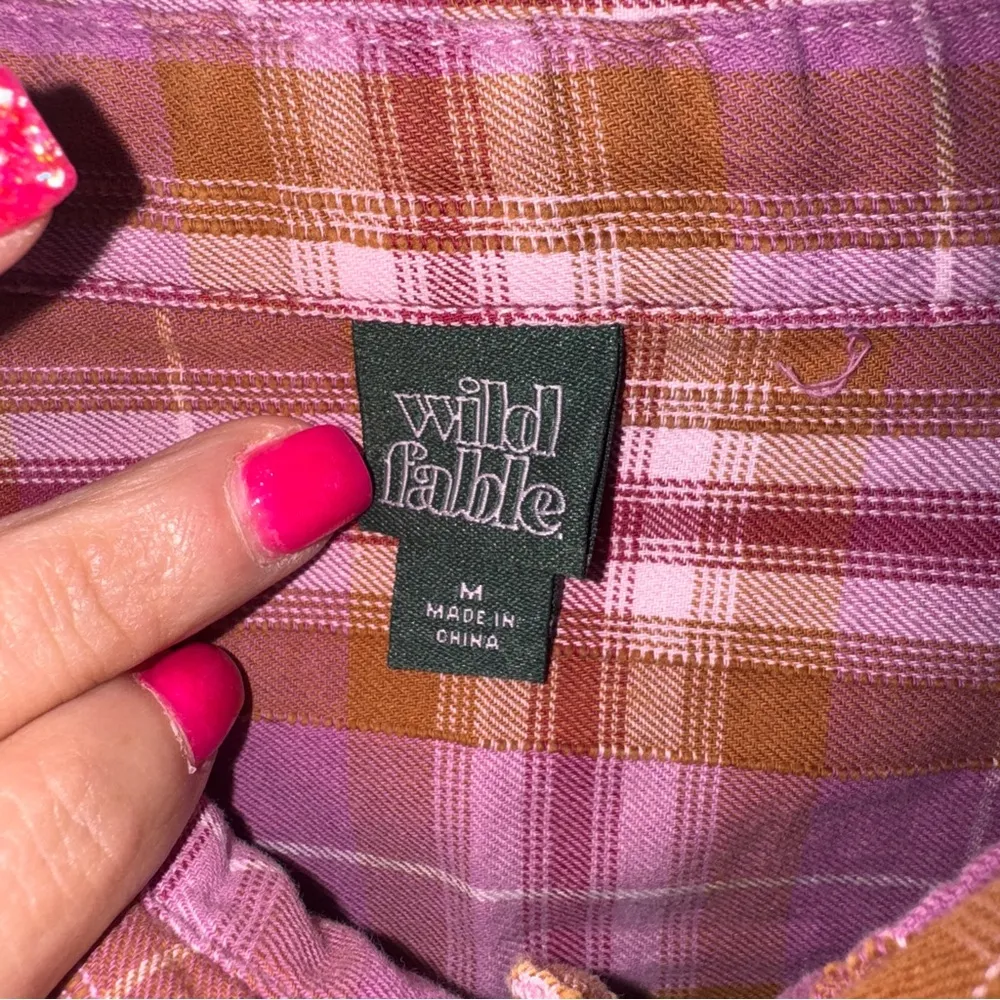 Wild‎ Fable Purple Pink and Brown Plaid Cropped Shirt - Image 3