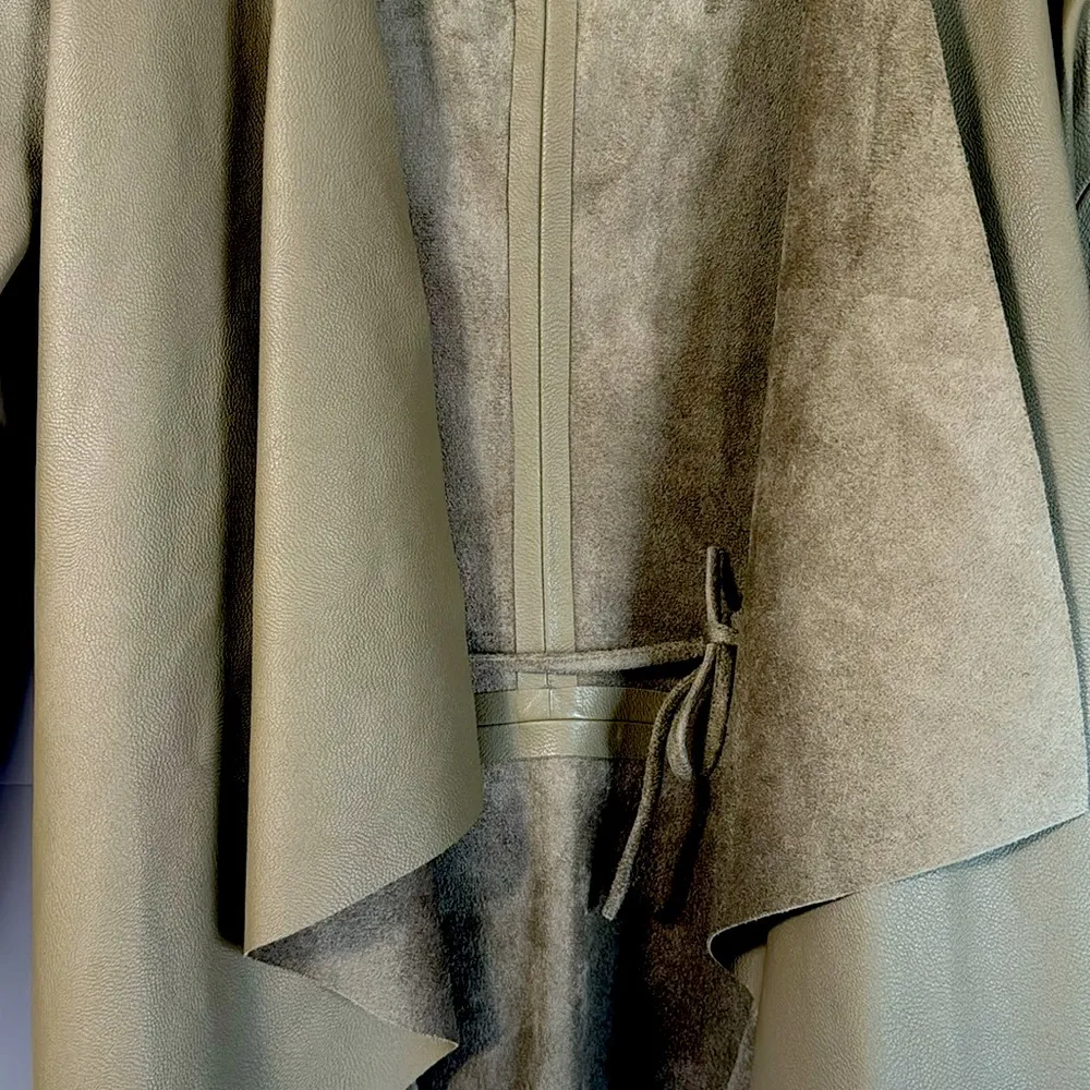 Zara Vegan Faux Suede Drape Front Jacket Army Green Size L - Image 11