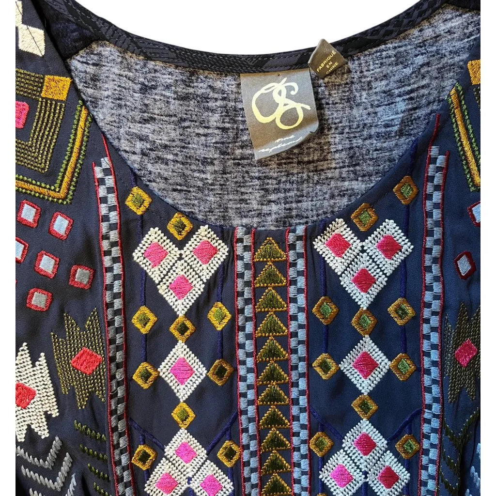 Anthropologie One September XS Barranco Embroidered Tunic Shirt Gray Navajo Top - Image 9