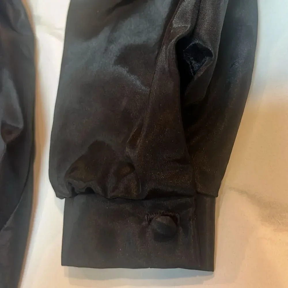 STUNNING Vintage Layered Geometric Satin Secretary Shapes Blouse Sz 8 Black - Image 9