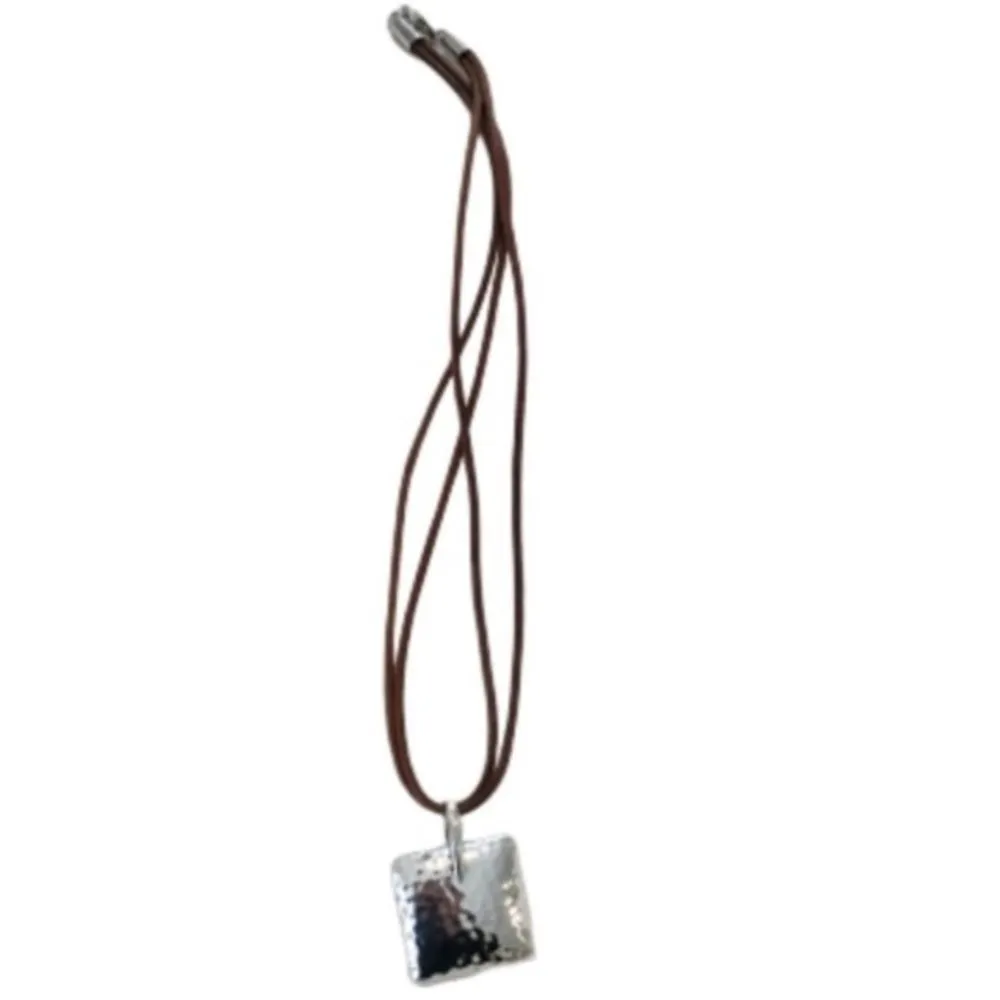 SILPADA Sterling Silver Square Hammered Puffed Pendant On Leather Necklace - Image 6