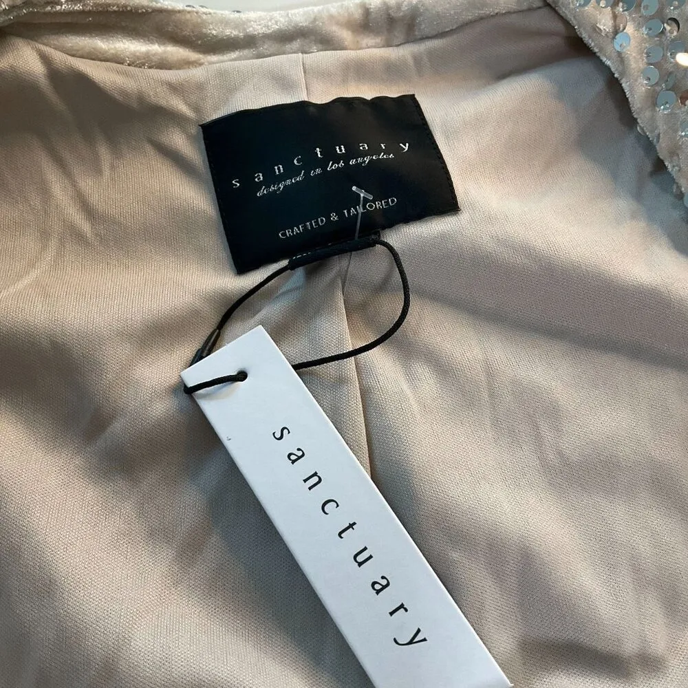 Womens Sequin One-Button Long Sleeves Blazer Champagne Size medium - Image 6