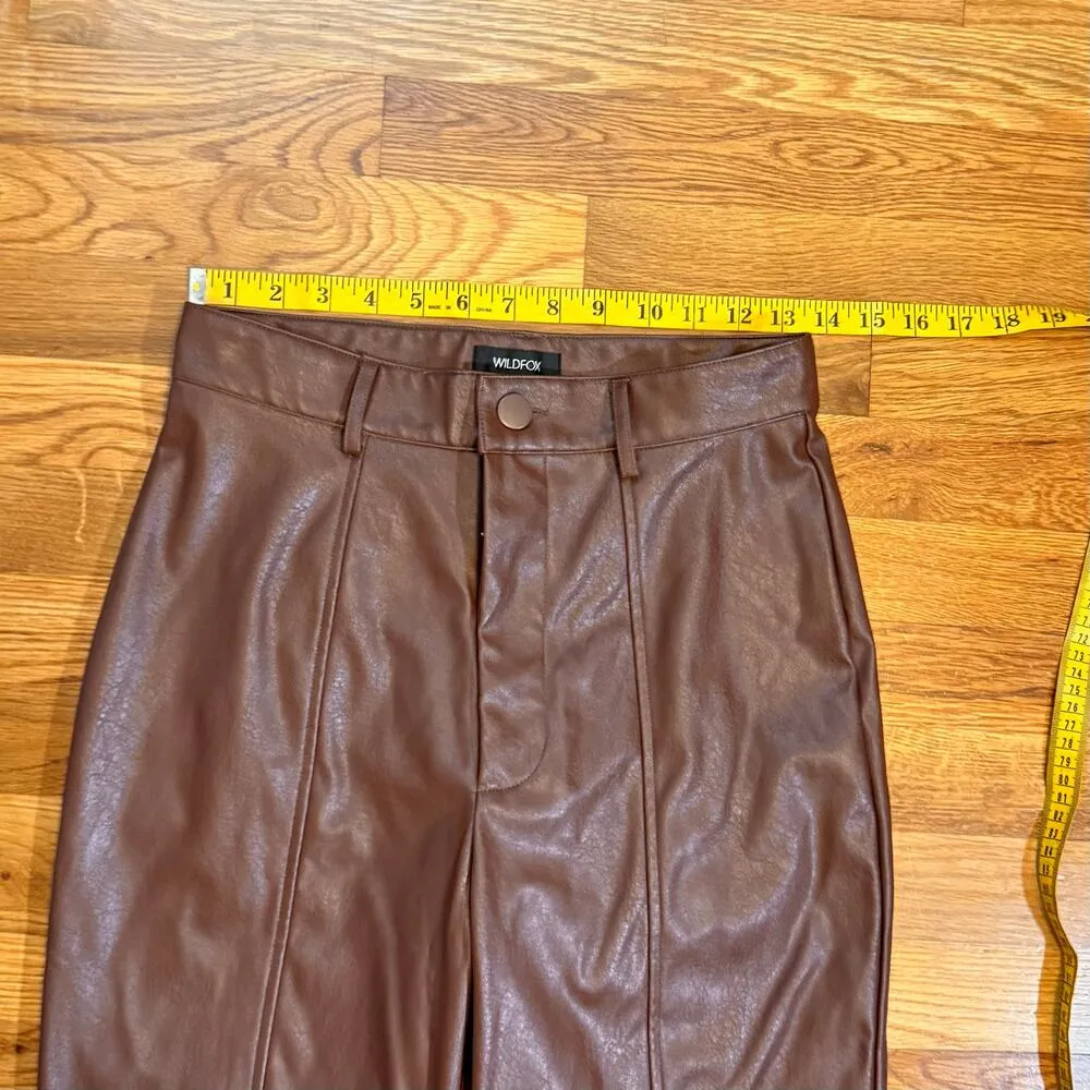 Wildfox Princess Seams Pant Women Small Brown Faux Leather Vegan Pleather Pants - Image 2