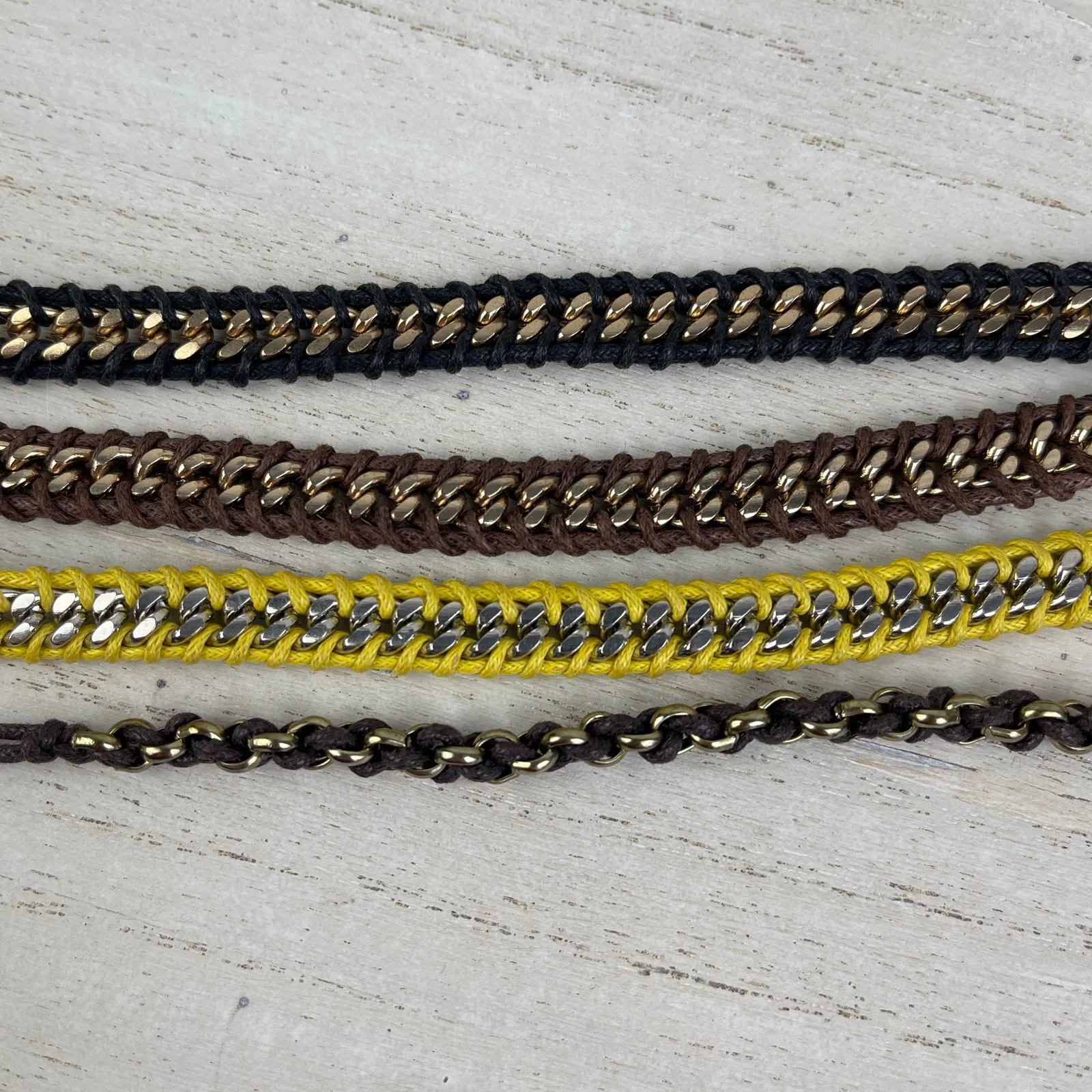 4 Chain Link Braided Bracelets Set Gold Silver Tone Black Brown Yellow Cord NWOT - Image 5