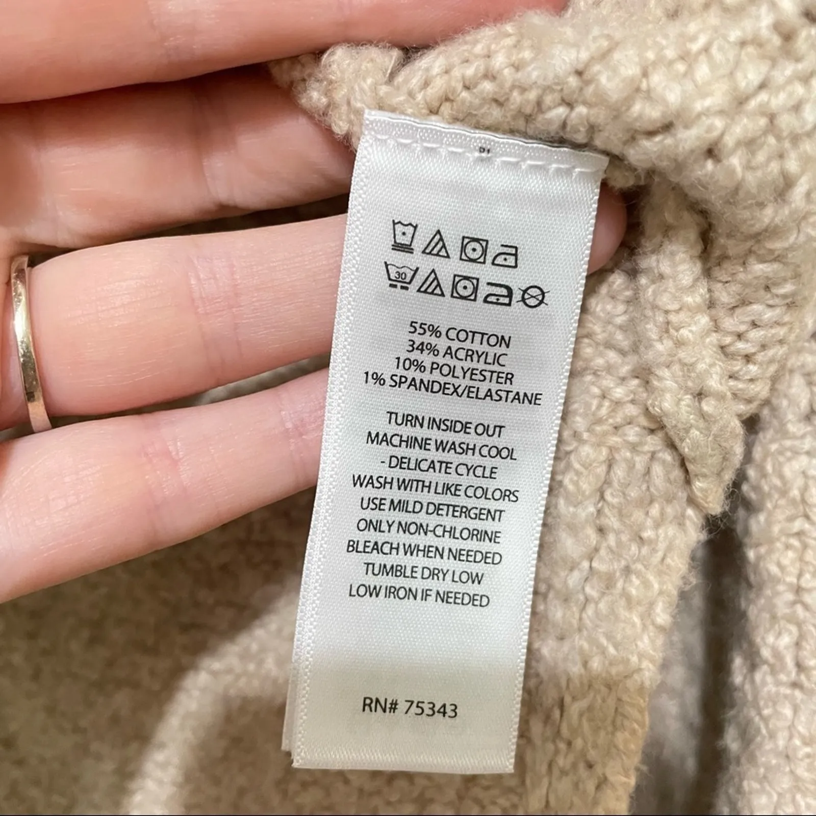 Cupcakes & Cashmere Tan Chunky Knit Turtleneck Sweater Womens S Preppy Oatmeal - Image 4