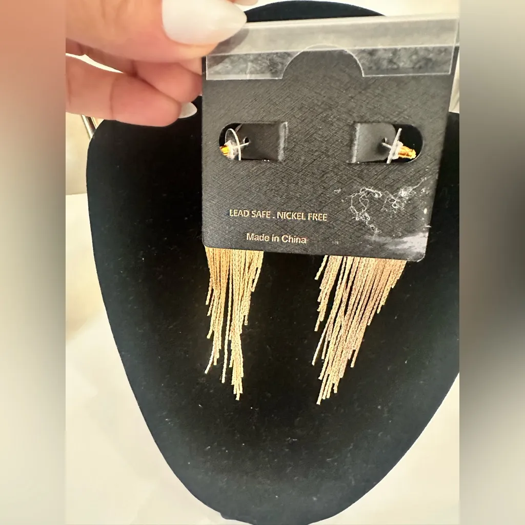 House of Harlow 1960 Brass Fringe Earrings Gold - Image 3