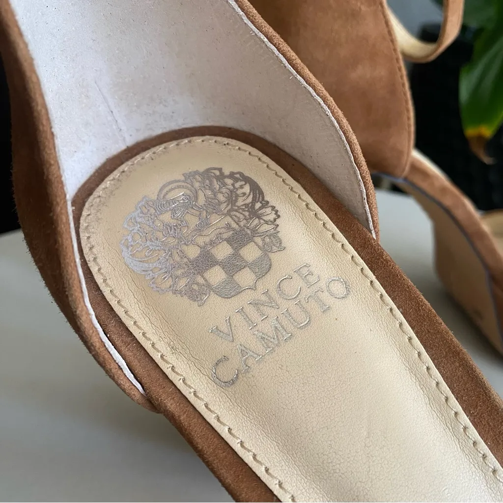 Vince Camuto Brown Suede leather Platform Heels Sandals Sathina ankle wrap 9.5 - Image 5