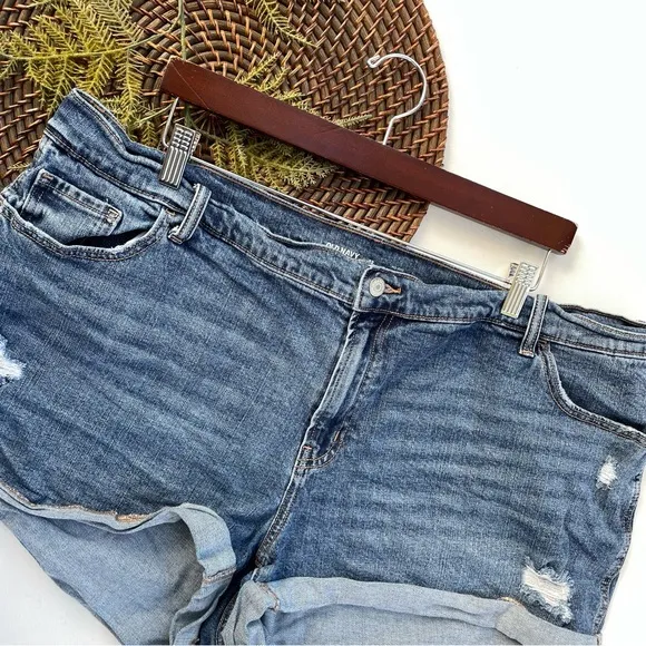 Old Navy Womens Shorts Blue Jean Denim Mid Rise Boyfriend Distress Plus Size 22 - Image 2