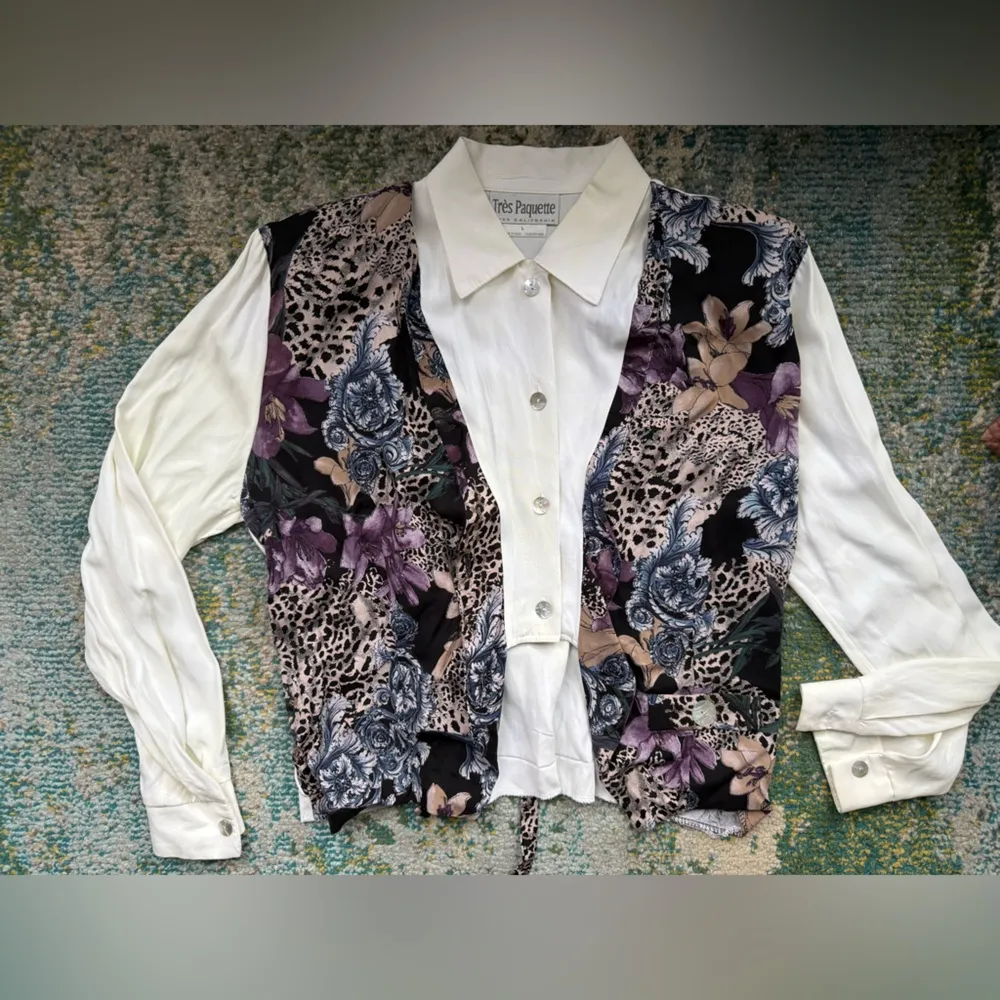 Vintage Trés Paquette Byer CA animal print vest blouse, size large White - Image 13