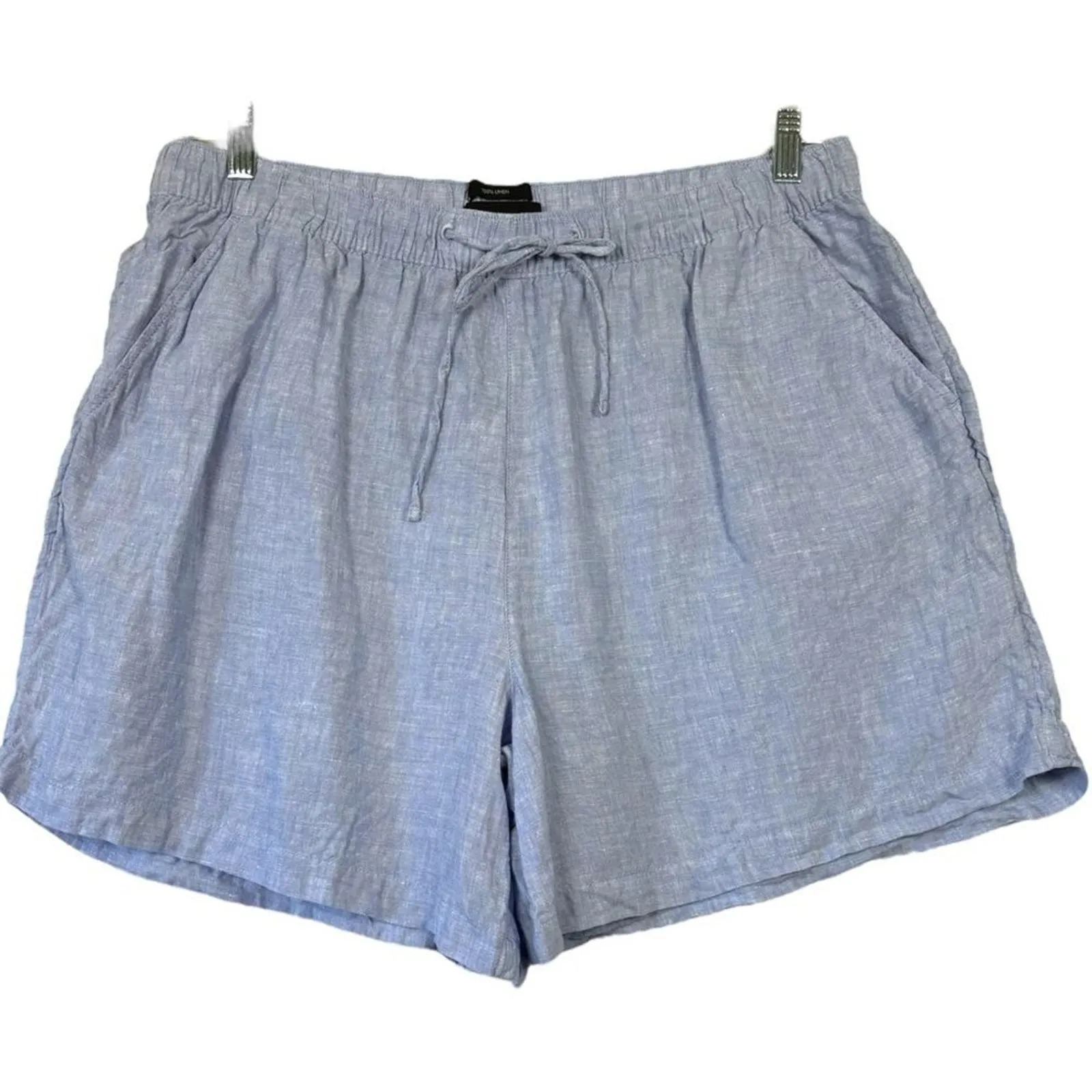 Tahari 100% Linen Shorts Blue Elastic Waist Pockets Womens sz 1x Coastal Prep - Image 3