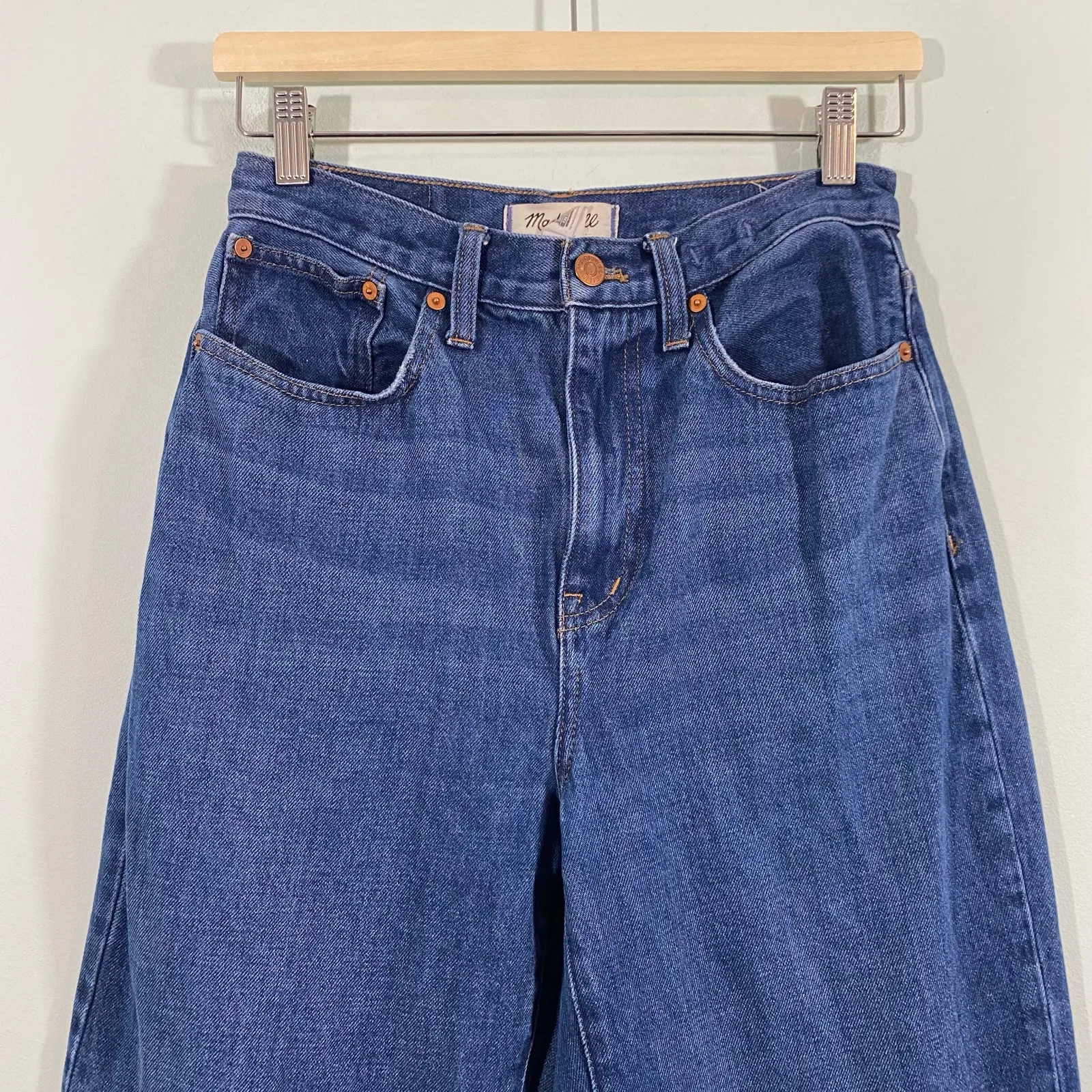 Madewell Women Blue High Waist Baggy Straight Jeans Size 25 - Image 2
