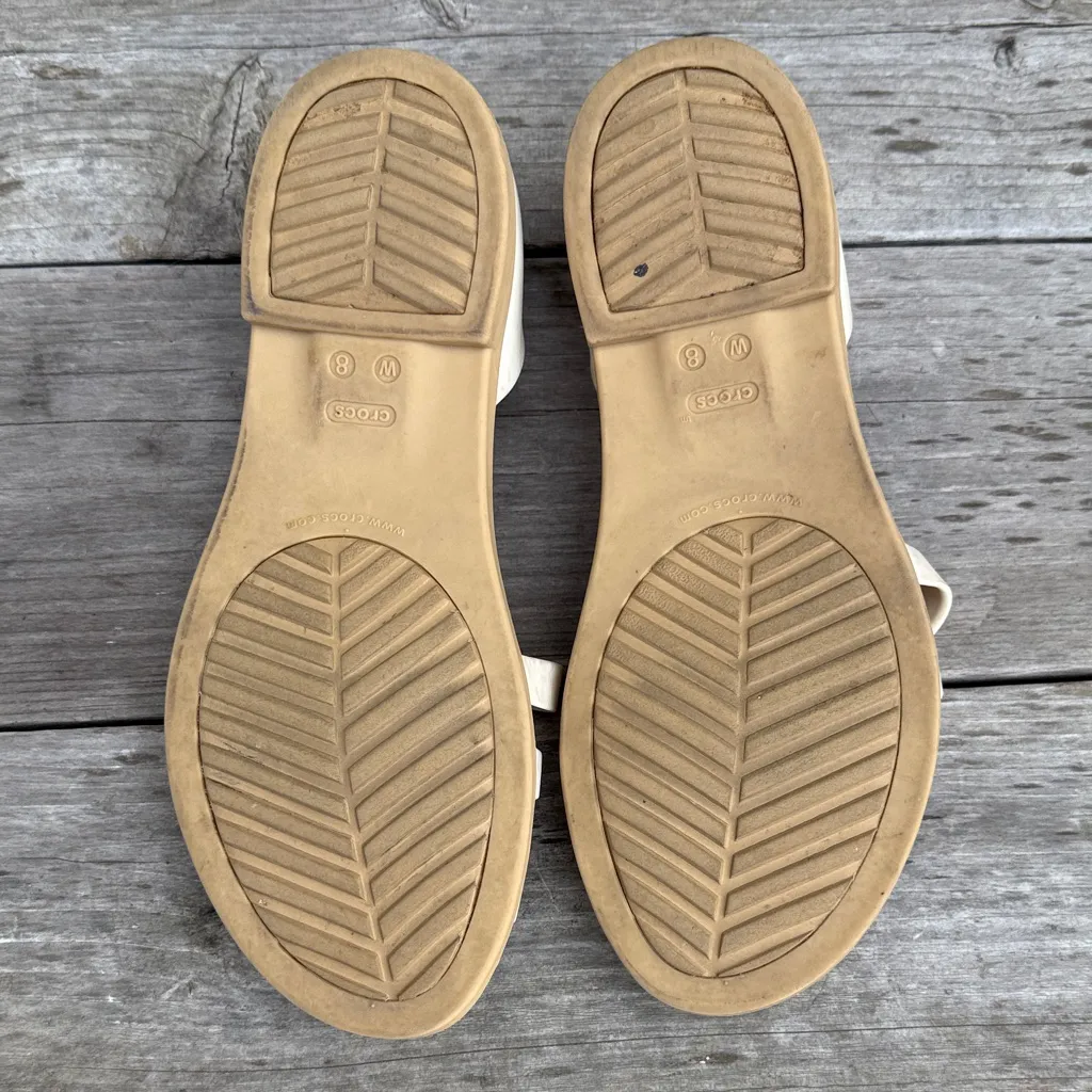 EUC CROCS Women's ICONIC CROC COMFORT Talum Cream Sandal with Tan Sole Size 8 - Image 8