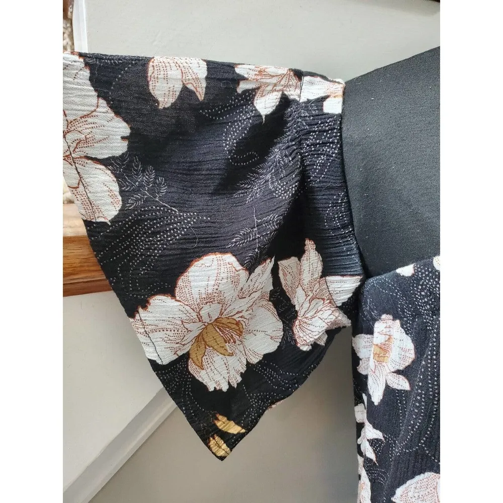 Final Touch Women's Black Floral Polyester Short Sleeve Square Neck Maxi Dress M - Image 6