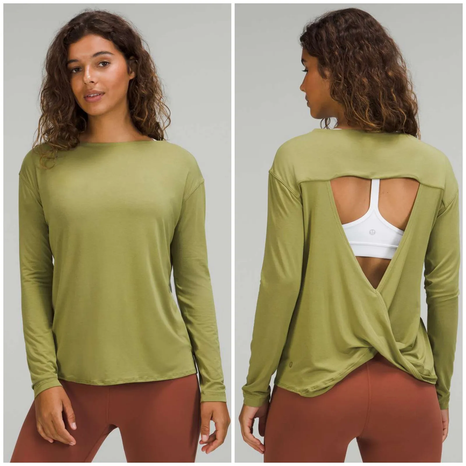 Lululemon Modal-Blend Open-Back Long Sleeve Shirt Bronze Green Plus 16 - Image 2