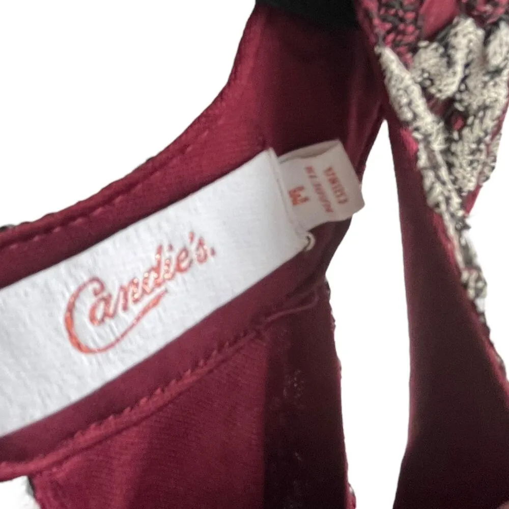 Candies Lace Mesh DRESS Juniors MED Burgundy White Floral Stripe Collar Neckline - Image 6